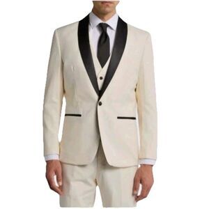 Gino Vitale Mens Tuxedo Jacket Size 54 Long Ivory Black Trim Blazer NWT